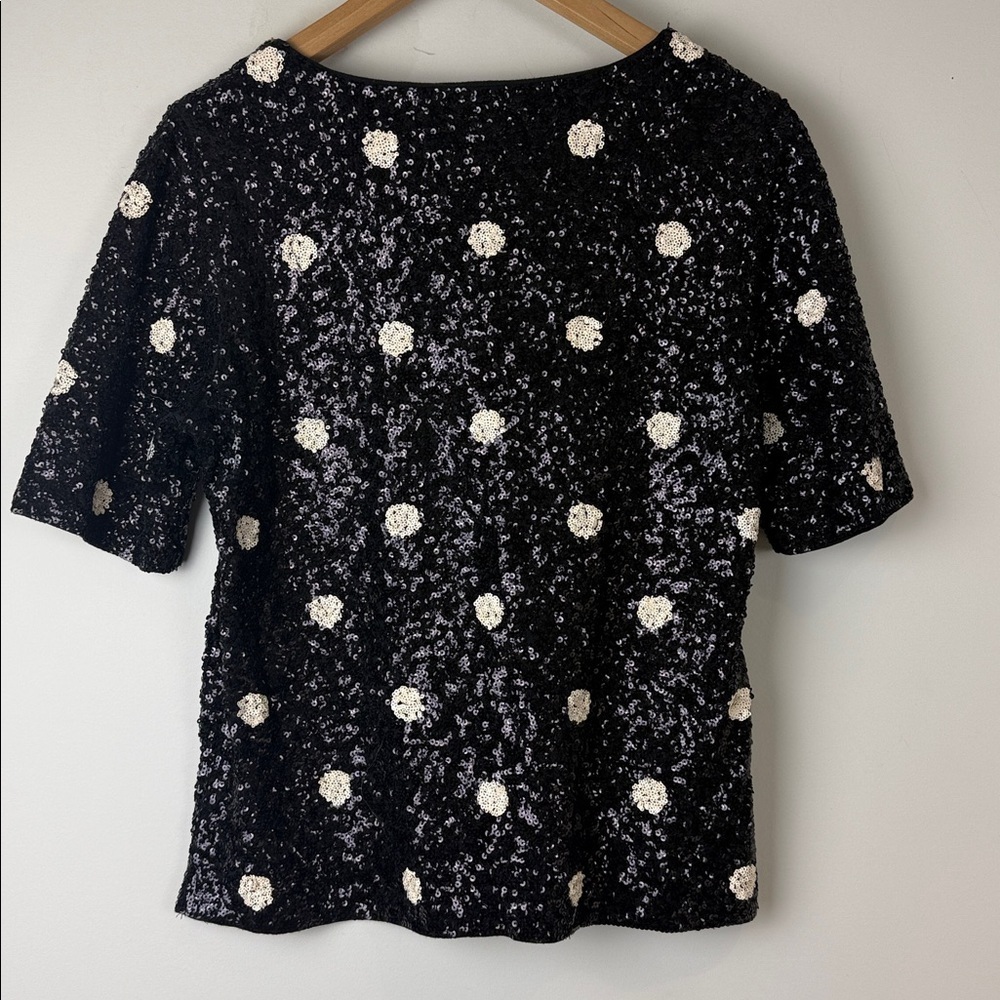 J CREW 28614 Short Sleeve Sequin Embellished Top T-Shirt Polka Dot Tee Black M - Picture 4 of 8
